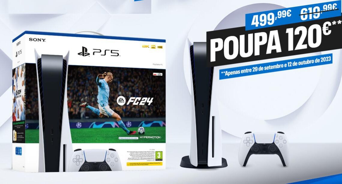 PlayStation 5: Pack EA SPORTS FC 24 com 120 euros de desconto PlayStation 5: Pack EA SPORTS FC 24 com 120 euros de desconto